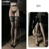 Meias Qianai Sexy Peça Única com Suspensórios de Renda, Ultrafinas, Sexy, Transparentes e Tentadoras, Bumbum Aberto e Exposto Sem Tirar