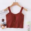 Venta al por mayor del fabricante Nueva Camisola de Algodón para Primavera y Verano con Copas, Top Corto de Tirantes Anchos Abotonado para Mujer