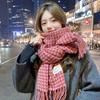 Bufanda pata de gallo para mujer invierno retro japonés tipo cachemira suave glutinoso chal engrosado cálido bufanda roja de moda para niña