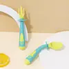 ¡Guau! Set de Cubiertos Flexibles para Suplemento Alimenticio Infantil, Tenedor y Cuchara de Cohete Hechos en Fábrica para Autoalimentación Infantil, Tenedor y Cuchara Giratorios para Bebés
