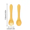 Cuchara para bebé totalmente de silicona, juego de cucharas para bebé para aprender a comer, utensilios de alimentación moldeados de una sola pieza de silicona, cuchara y tenedor