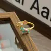 Anillo Abierto de Moneda de Cobre con Elefante y Ponis de Esmalte Rosa y Azul Lindo y Dulcemente Fresco con Circonita, Anillo Personalizable Apilable