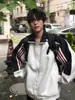 Jaqueta com Costura de Cor Contrastante Três Listras Masculina Outono Retro Americano Jaqueta Esportiva Moletom Cleanfit Manga Raglã