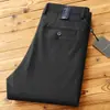 Calça masculina de outono de 2023, espessura média, calça longa reta, algodão sarjado de alta qualidade, cor sólida, cintura média, calça casual masculina