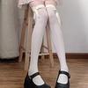 Calcetines hasta la rodilla de terciopelo lolita de color blanco leche, largos, de tubo, con lazo de encaje para primavera y otoño, medias altas Lolita