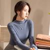 Top de Manga Larga de Punto con Cuello Alto Modal en Rebaja para Mujer con Bordes Fruncidos, Camiseta Básica de Otoño e Invierno