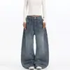 Jeans retro americanos 2026 con estampado de bambú, adornados con pedrería, de pierna curva, unisex, modernos, de corte holgado, pantalones de mezclilla lavada