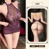 Lencería sexy con temática naranja, uniforme transparente de malla con retazos y tirantes para chica sexy, pijama seductor que no se quita A895
