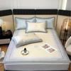 Set de Tres Piezas de Colchoneta de Seda de Hielo con Estampado Digital Clase A Verano Engrosado Antibacterial Lavable Lujo Ligero Sombrero de Cama Colchoneta para Aire Acondicionado