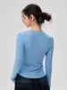 Nueva camiseta Henley de modal Lenzing para mujer, ropa deportiva para yoga, camiseta adelgazante de alta elasticidad, top de manga larga para correr y fitness.