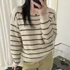 Suéter de lana de alpaca a rayas con cuello redondo para mujer, nueva colección otoño/invierno 2026, estilo holgado y relajado, prenda de punto suave y cómoda