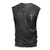 Novo colete masculino casual esportivo sem mangas com estampa digital desgastada, de sete botões, com abertura frontal e bolsos abertos, estilo europeu e americano