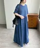 Japón Rakuten 2026 Verano Nuevo Vestido Casual de Manga Corta Ajustado de Cintura Alta para Mujer, Holgado Talla Grande, Color Sólido
