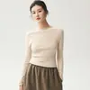 Suéter Yangzi de lana 100% pura, hilado fino, sin costuras, calibre 18, para mujer, estilo fino, escote asimétrico, corte ajustado, capa base, ropa interior