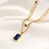 Collar Superpuesto Justop Estilo Europeo y Americano Cadena Dorada con Gemas Azules, Cadena para Clavícula de Doble Capa de Piedra Natural Espinela Azul