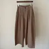 Traje de mujer de color marrón oscuro, de cintura alta, con pliegues y pantalones de pierna ancha para otoño, con un diseño casual, holgado, adelgazante, de pierna recta y largo hasta el suelo