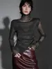Camisa Base de Renda Fina Estilo Desejo Puro Feminina Sexy Gola Alta Vazada Manga Longa Camisa Interna Névoa Nebulosa Francesa
