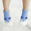 Calcetines Infantiles Rayados Estéreo de 0-4 Años Calcetines de Algodón Calcetines de Bebé de Dibujos Animados Pegamento Antideslizante Calcetines de Piso Tejidos para Niños