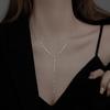 Colar com Franja de Contas Prateadas Feminino Verão Simples Estilo Frio Corrente de Clavícula de Alta Qualidade Corrente em Y de Luxo Leve Design de Nicho Ins