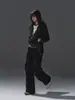 Sudadera tipo cárdigan con rayas negras y grises, costuras con ojales, cuello alto, estilo punk, puños y dobladillo acanalados, chaqueta ligera para hombres y mujeres