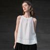 Top Halter de Lino Puro, Diseño de Verano, Chaleco sin Mangas con Cuello Redondo, Ropa de Trabajo Estilo Francés Top Halter en A