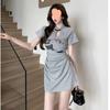 Nuevo vestido cheongsam con hebilla de estilo chino para mujer, vestido de verano con estampado de Spice Girl, manga corta, falda plisada con cordón y cintura a la cadera.