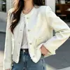 Dulce y elegante moda coreana tweed deshilachado manga larga estilo Chanel chaqueta abrigo abrigo versión coreana abrigo