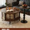 Mesa de Centro Redonda de Madera Maciza Estilo Francés Vintage Combinación de Mueble de TV para el Hogar 2024 Sentido de Alta Gama Apartamento Pequeño Mesa Dahl Mesa de Té Mesa