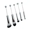 Set de 5 Brochas de Maquillaje con Mango de Metal y Perlas para Bricolaje, Brocha para Rubor, Brocha para Polvo Suelto, Brocha de Cabeza Inclinada para Sombra de Ojos y Cejas, Herramientas de Belleza