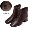2026 Nuevas Botas de Tobillo para Mujer Otoño/Invierno Suela Suave Tacón Grueso Punta Cuadrada Cremallera Lateral Botas de Piel Cálidas para Madres de Mediana Edad Más Terciopelo