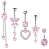 14g Aço Inoxidável Zircônia Formato de Coração Anel de Umbigo Feminino Pingente de Borboleta Anel de Umbigo Anel de Umbigo Joia de Piercing de Umbigo