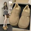 Sapatos Boken de Solado Grosso para Roupas de Exterior Femininas 2025 Outono e Inverno Novo Estilo Forrados com Lã Retro Preguiçosos de Calçar Facilmente Sapatos de Algodão Quentes Abrangentes