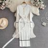 026 Otoño/Invierno Estilo Francés Nueva Moda para Mujer de Gama Alta Cuello Redondo Manga Larga Cinturón en la Cintura B Vestido de Punto Ajustado Bodycon Vestido Largo