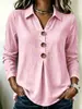 Moda Femenina Transfronteriza Europea y Americana Primavera y Otoño 2026 Nuevo Amazon Holgado Color Sólido Cuello Camisero Botones Fruncido Manga Larga Top