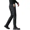 Pantalones Casuales de Gama Alta de Hong Kong para Hombre, Corte Recto Delgado, Nuevo Estilo Primavera y Otoño, Estilo de Negocios para Hombres de Mediana Edad, Felpa Cepillada, Pantalones Cálidos para Hombre con Felpa Añadida