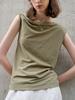 [Venta de Liquidación] Camiseta de Lino Irregular sin Hombros para Mujer, Top sin Mangas de Verano, Chaleco Tejido de Algodón y Lino