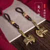 Hacha de Dragón de Latón Llavero de Coche Colgante Pequeño Estilo Retro Moda Masculina Tejido a Mano Personalizado Decorativo Cobre Colgante Pequeño