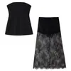 Conjunto de Duas Peças Feminino Casual Novo para Exportação Transfronteiriça Europeia e Americana - Top Tubo Cintura Alta Saia de Renda