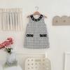 Falda de cuadros estilo Chanel para niña, falda de cuadros de lana gruesa hecha a mano con cuentas y corte alto.