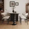Mesa de Comedor Vintage de Piedra Travertino Estilo Francés, Ovalada, Plegable, con Almacenamiento, Estilo Mediados de Siglo, Madera Maciza, Mesa de Comedor Isla Extensible