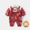 Macacão Estilo Chinês para Bebê Recém-Nascido Roupas de Bebê Inverno Lua Cheia Cem Dias Roupa Quente Forrada com Fleece Inverno 5622