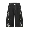 Shorts de Mezclilla de Pierna Ancha para Hombre con Bordado de Estrella de Cinco Puntas Inspirado en el Diseño, Moda Urbana Europea y Americana Casual Ropa de Trabajo Shorts Rectos