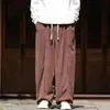 Novas calças masculinas de veludo cotelê de perna larga estilo chinês, calças compridas retas tradicionais chinesas com cordão, calças casuais largas plus size para homens