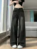 Jeans de Pierna Ancha Estilo Americano Negro y Gris para Mujer Otoño 2026 Nuevos de Cintura Alta Sueltos Adelgazantes Tallas Grandes Rectos Hasta el Suelo