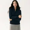 Estilo Old Money Otoño 2026 Nuevo Suéter de Mujer con Media Cremallera y Cuello Alto Pulóver de Corte Holgado Camiseta Base de Punto de Cachemira