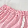 Conjunto de Verão para Meninas Novo Estilo Top de Alça com Estampa de Laço Rosa e Shorts de Bolinhas Conjunto de Duas Peças, Disponível para Envio Internacional