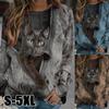 Ebay Amazon Outono Quente Novo Transfronteiriço Europeu e Americano Zíper Estampa de Gato Desenho Animado Gola Redonda Manga Longa Camiseta Feminina