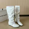 2026 Botas Largas Versátiles para Mujer Hasta la Rodilla Punta Cuadrada Moda Aumentadoras de Altura Tacón de Plataforma Interno Aumento de Altura para Personas Bajas Botas Nuevas Plisadas