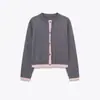 Para Aliexpress Popular Exportación Transfronteriza Estilo Europeo y Americano Cardigan Chaqueta de Punto para Mujer con Botones Costura Cuello Redondo Manga Larga