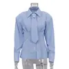 Camisa de corbata a rayas de alta calidad para el otoño, nueva prenda para mujer, solapa, manga larga, cárdigan camisa con cinturón que estiliza la figura